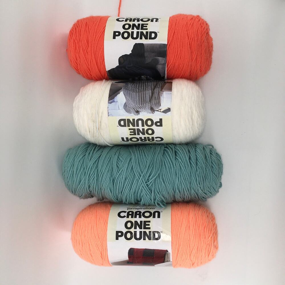 Caron One Pound Yarn Lot of 4 Skeins Acrylic Worsted Medium 4 Peach Teal White
